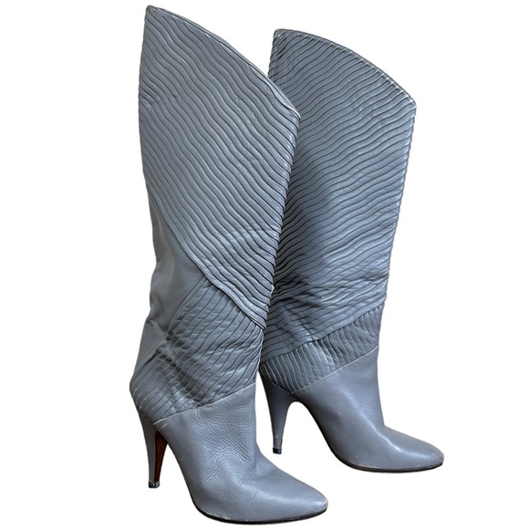 Biondini Vintage Gray Leather Heeled Size 5 Boot - Picture 12 of 12